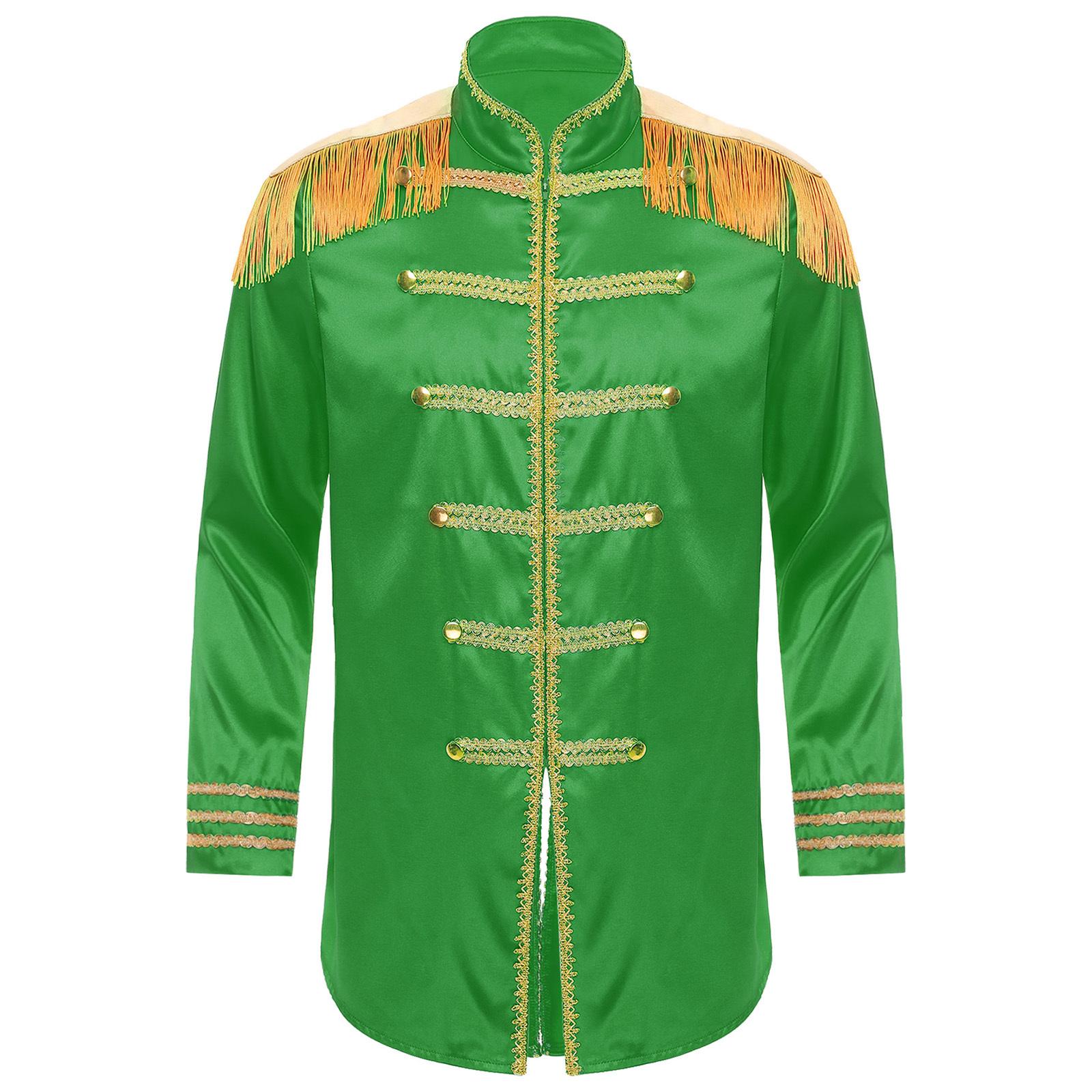 Herren Halloween Hippie Mittelalterliche Lange Oberbekleidung Quasten Schulterstücke Front Reißverschluss Jacken Cosplay Kostüme S grün