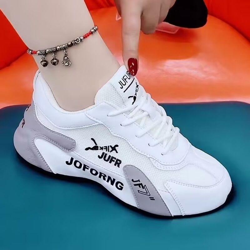 Mode Damen Causal Sneaker 2025 Sommer Neue Mode Atmungsaktives Mesh Schnürer Sportschuhe für Damen Plateau Damen Laufschuhe 36 grau
