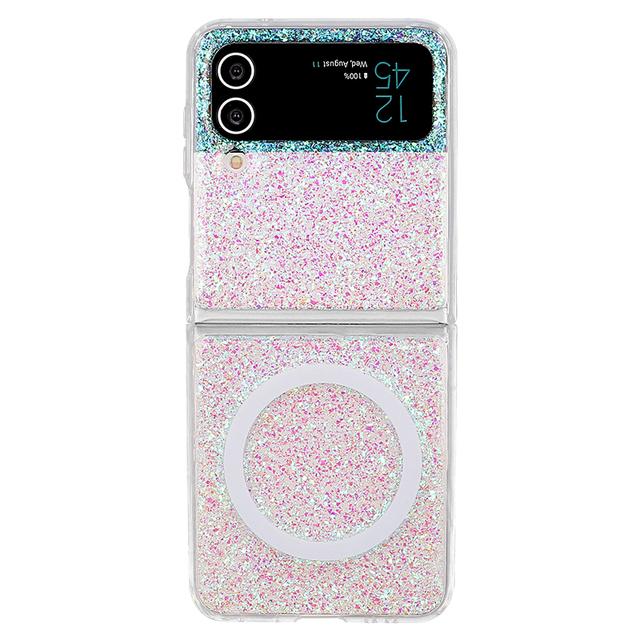 Magnetische Handyhülle für Samsung Galaxy Z Flip 4 Hülle Z Flip 3 5g Wireless Charging Cover Glitzer Transparent Hartmagnet Hülle For Galaxy Z Flip 4