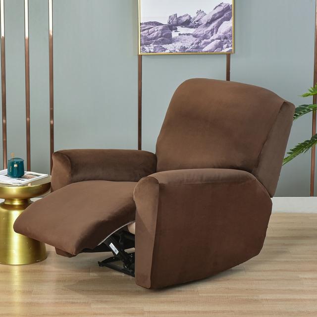 Einfarbiger, weicher Samt-Stretch-Lazy-Boy-Liegestuhlbezug, Stuhlhussen, Liegestuhl-Schonbezug für Zuhause kaffeebraun