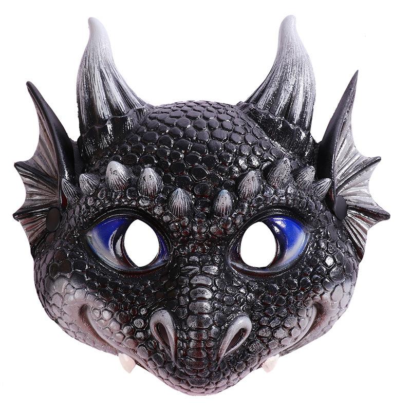 3D Tier Drachen Maske Halloween Maske Kinder Cosplay Karneval Kopf Abdeckung Maskerade Kostüm Party Dekorationen Für Kinder Teenager schwarz