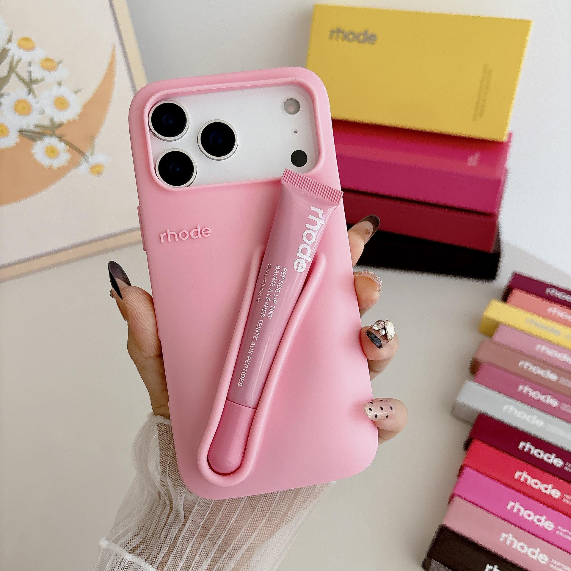 Haileys Silikon-iPhone-Hülle mit Lippenstifthalter für iPhone 13, 14, 15, 17 + Geschenkbox iPhone 13 Pro/14 Pro/15 Pro