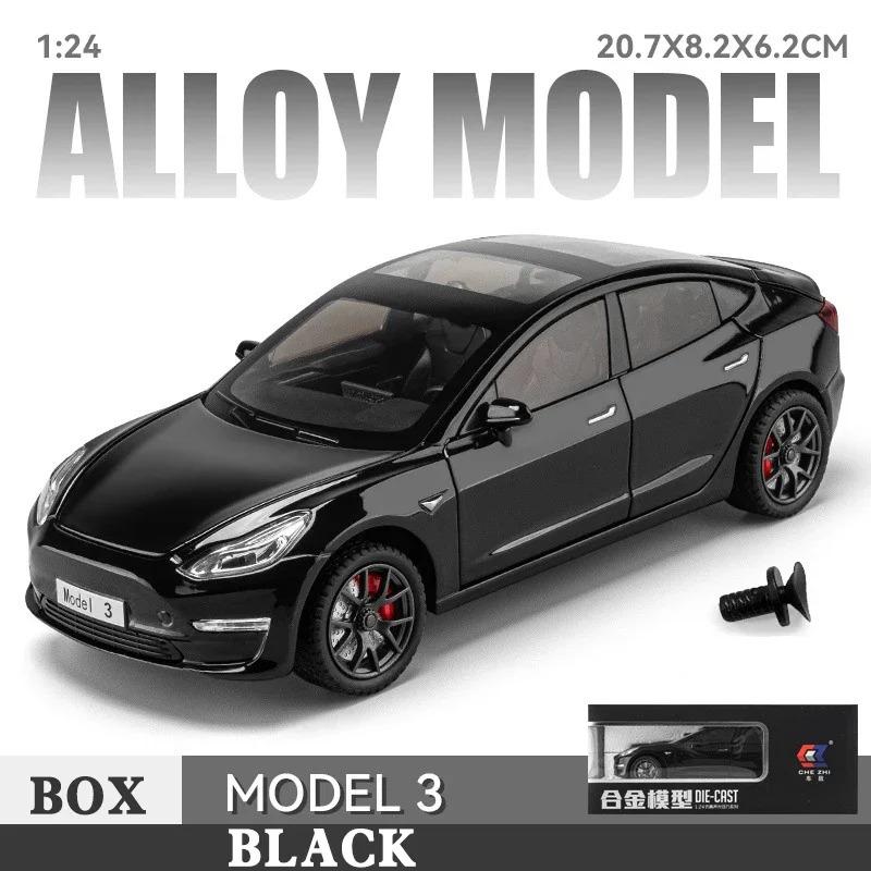 1/24 Tesla Model 3 Druckguss-Legierung Modellauto-Sammlung, Ornamente, Geburtstagsgeschenke, Sound & Licht, Weihnachtsgeschenke, Spielzeug für Kinder schwarz