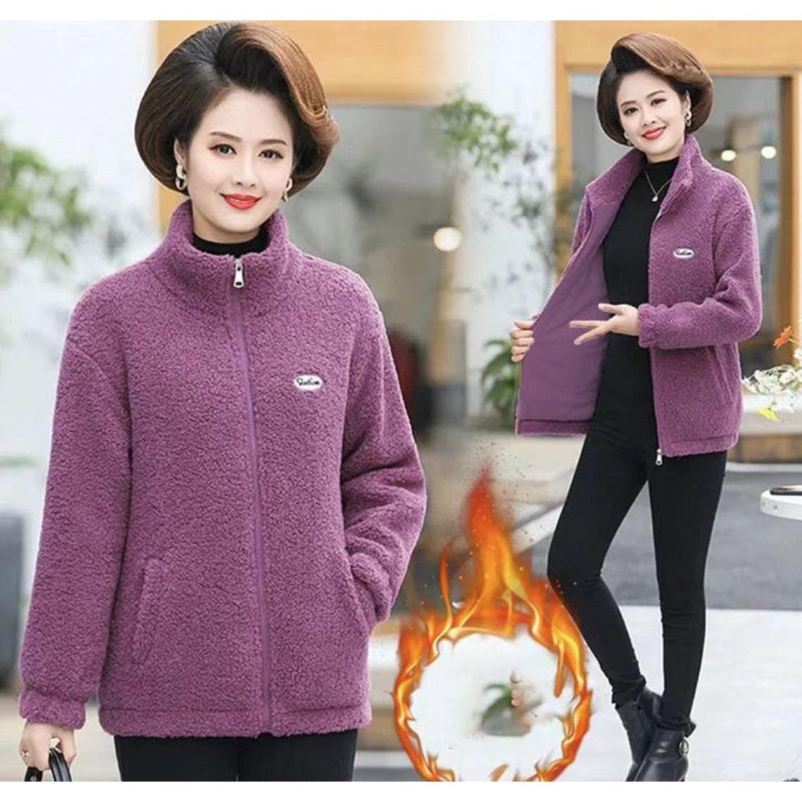 Herbst Winter Fleece Flauschige Jacke Streetwear Harajuku Fuzzy Zipper Mantel Frau Leichte Jacke Plüsch Warme Jacke Mantel XXXXL violett