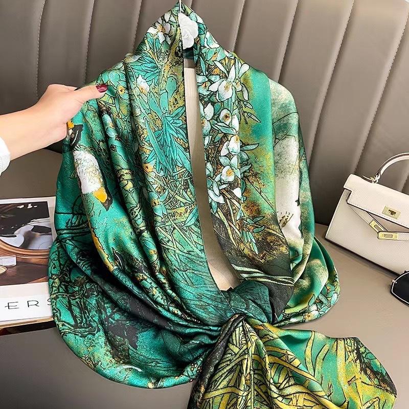 Luxus Satin Seide Schal Schal Frauen Schals Sommer Sonnencreme Strand Stola Wraps Bufanda Weibliche Kopftuch Echarpe
