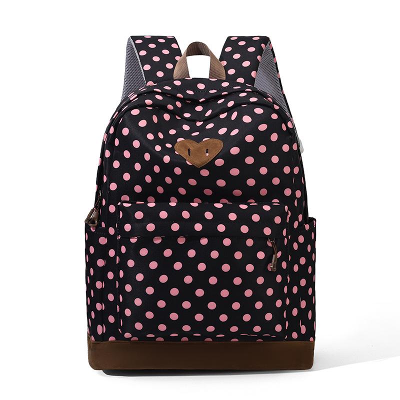 Schultasche Japanischer Polka-Dot-Rucksack Damen College-Stil Schüler-Schultasche Pendeln Vielseitig Leicht Große Kapazität Rucksack Vierfarbig schwarz