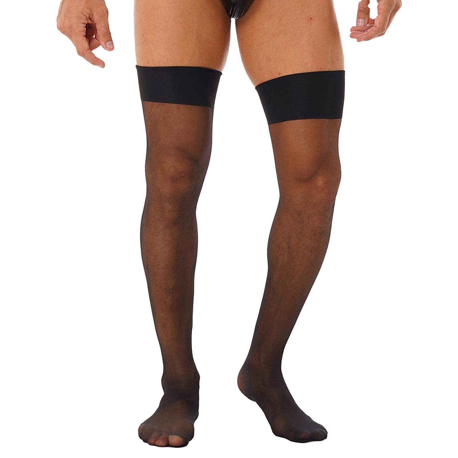 Herren glänzende dehnbare Strümpfe, hohe transparente Socken, Sissy-Strumpfwaren, Socken, Unterwäsche, Overknee-Strümpfe, Kostümzubehör One Size schwarz