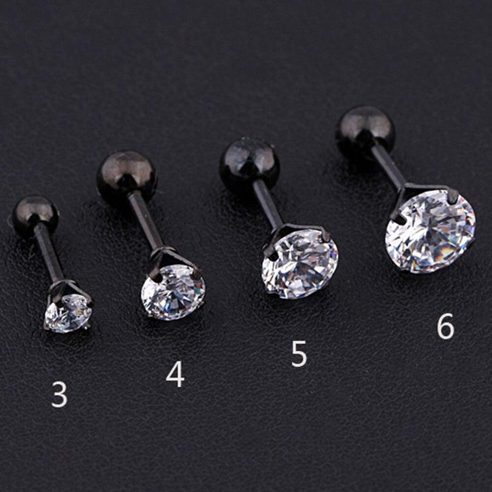 1 Stück Edelstahl Kristall Zirkon Ohrstecker Ohrringe für Damen/Herren 4 Zinken Tragus Knorpel Piercing Schmuck 5mm schwarz