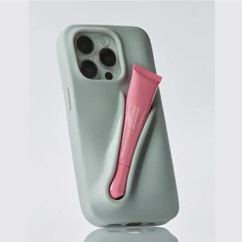 Herbst Neue Rho DIY Lippenstift Lippenstift Silikon Abdeckung für IPhone 16 15 14 13 12 11 Pro Max Plus Telefon halter Schutzhülle For iPhone 16 Plus&No Lipstick graue