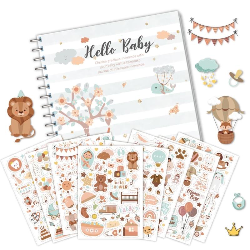 Baby-Erinnerungsbuch mit Aufklebern für Baby Junge oder Mädchen Geschlechtsneutrales Baby-Tagebuch Baby-Scrapbook Fotoalbum für das erste Jahr