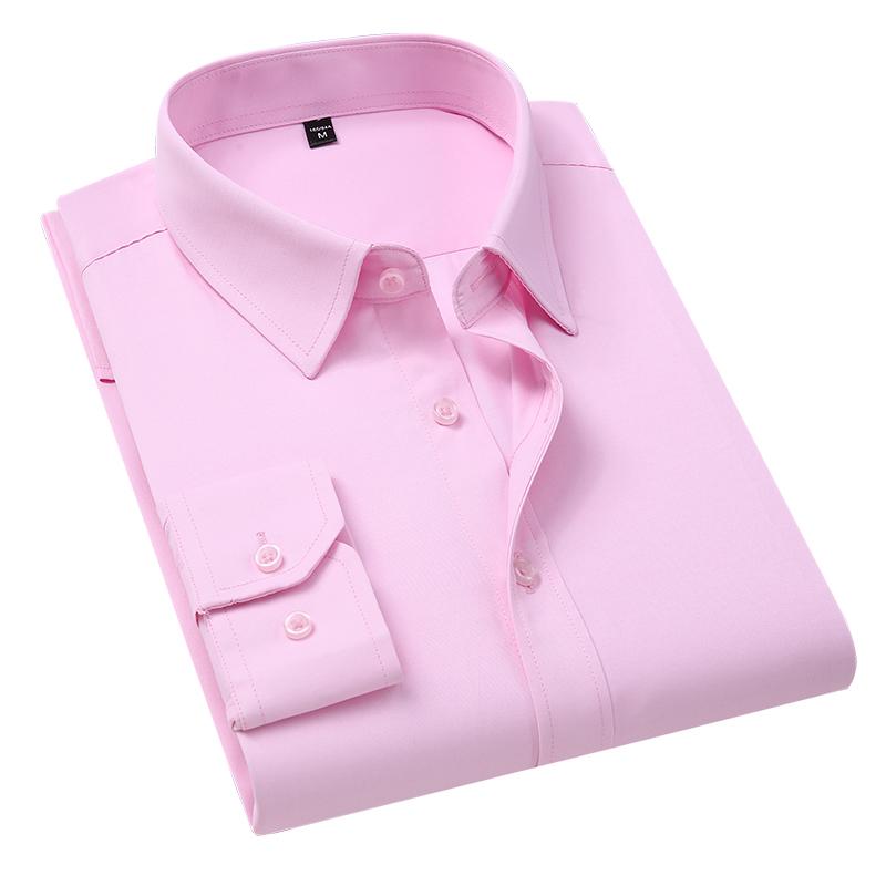Übergröße 5XL 6XL 7XL 8XL Herren Unifarbenes Businesshemd Mode Lässig Schlank Weiß Langarmhemd Männliche Markenkleidung 3XL rosa
