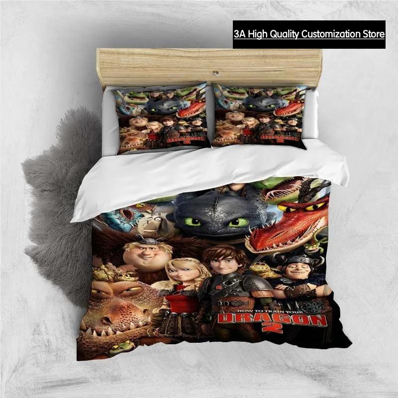 Cartoon-Drachen-Bettwäsche-Set Niedliche Süße Bettbezug mit Kissenbezug Einzelbett Doppelbett King-Size-Bettdecke Bettdecke Heimtextilien AU Queen(210*210cm)3pcs
