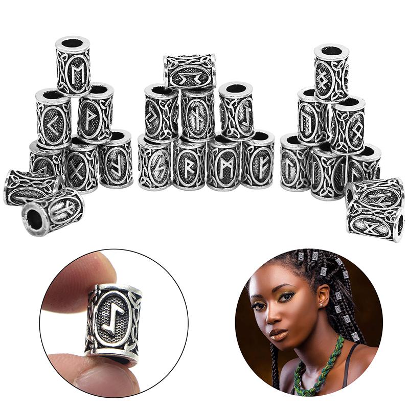 24 Stück Wikinger Runen Set Lose Perlen Abstandshalter Perlen Für Haarzopf Dreadlock Perlen DIY Schmuckherstellung