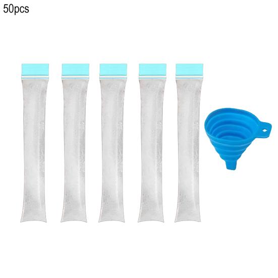 50/100 Stück Einweg Eis am Stiel Beutel BPA-frei Gefrierbeutel mit Zip-Verschlüssen und Trichter Auslaufsichere DIY Eis am Stiel Form für Eis Pops Joghurt Saft Smoothies S 50pcs blau