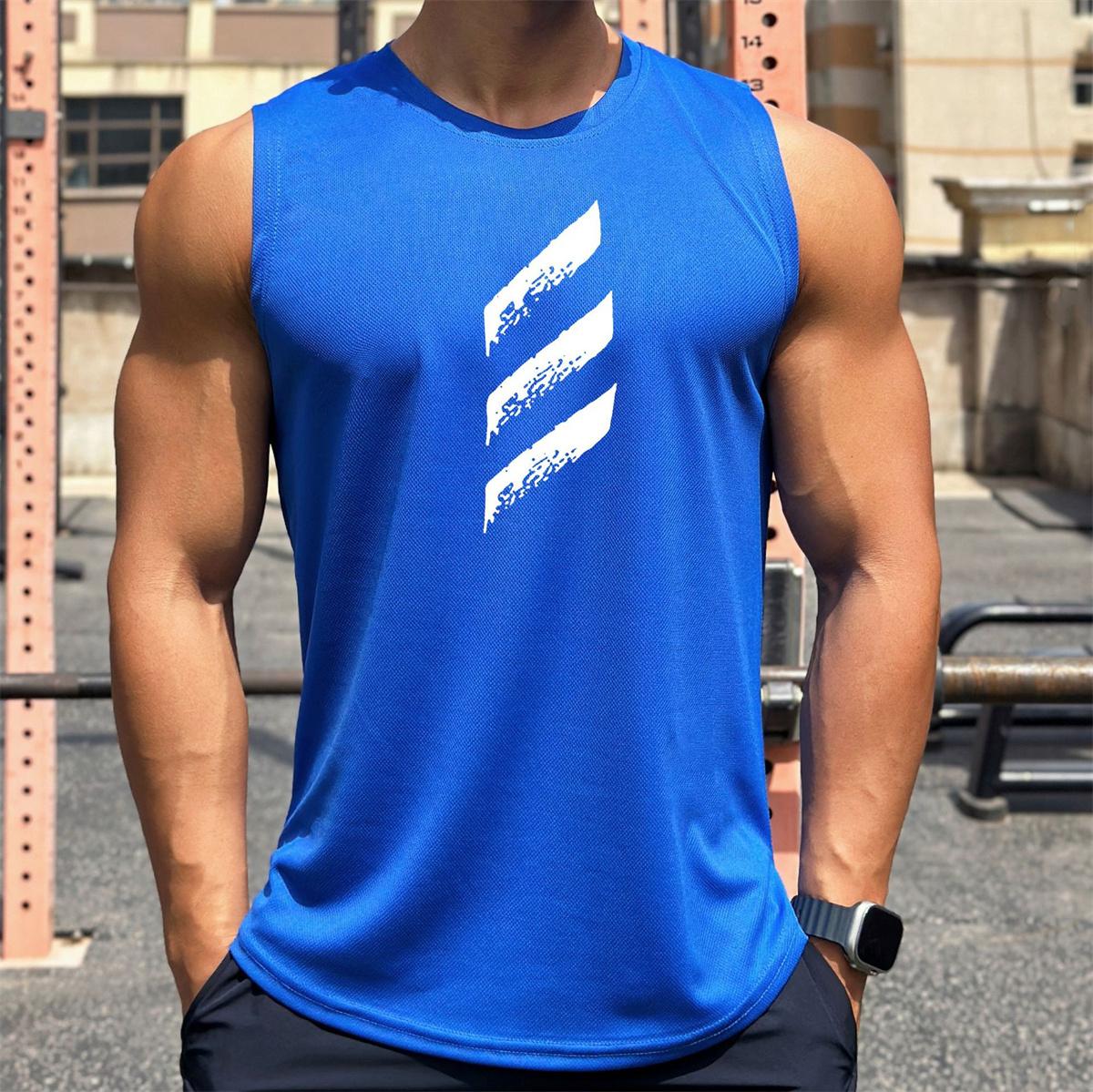 Schnell Trocknend Bodybuilding Tank Tops Männer Sommer Casual Ärmelloses Shirt Männliche Gym Fitness Singlet Stringer Training Kleidung M blau