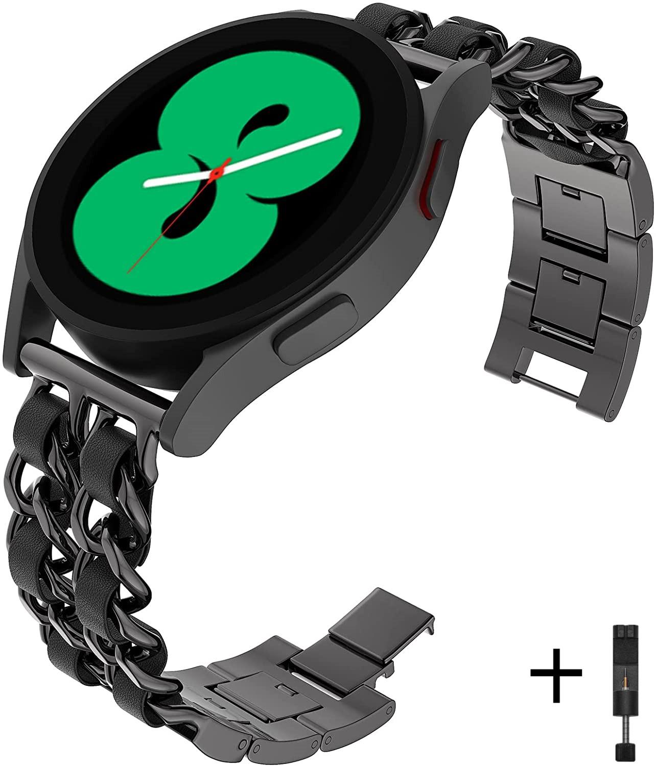 YurKem 20 mm 22 mm Band für Samsung Galaxy Watch 4 3 5 Pro 45 mm Active 2 Gear S3 Luxus Leder + Metallarmband Huawei Watch GT/2//3 Armband 20mm watch band