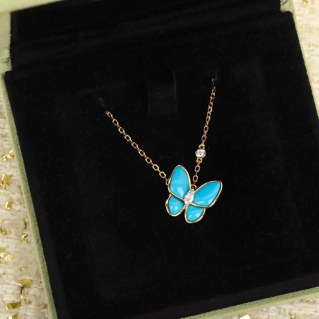Neue heiße Marke Vintage Halskette Luxusschmuck für Frauen Zirkon Türkis Jubiläumsgeschenke Mode Reines 925er Silber Halskette