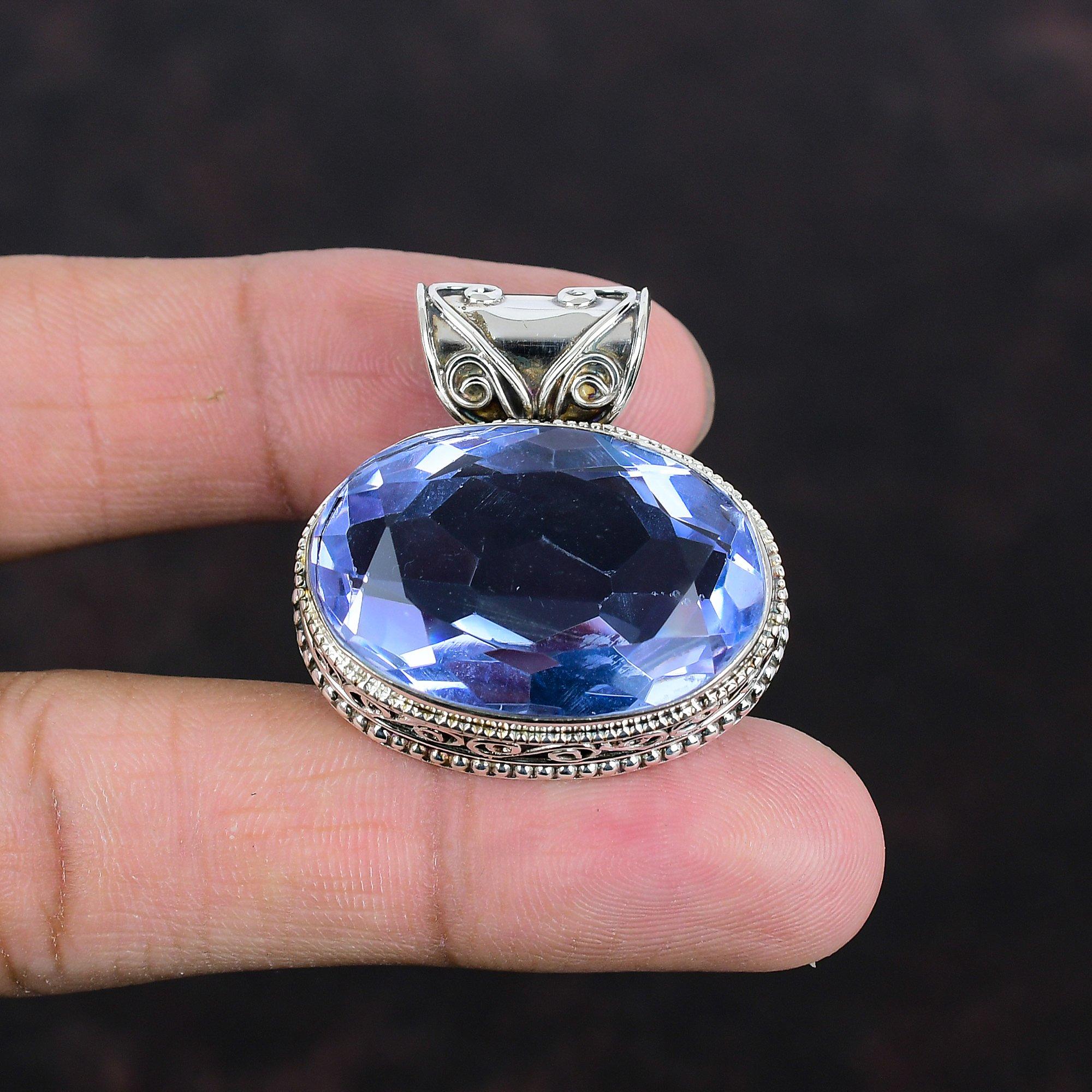 Facettierter Tansanit Quarz Anhänger Edelstein Schmuck Vintage Anhänger 925 Sterling Silber Anhänger Handgefertigter Schmuck Verlobungsgeschenke Boho Schmuck