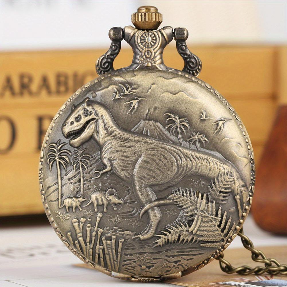 Vintage Bronze Dinosaurier Quarz Taschenuhr Anhänger Geschenk für Jungen bronze