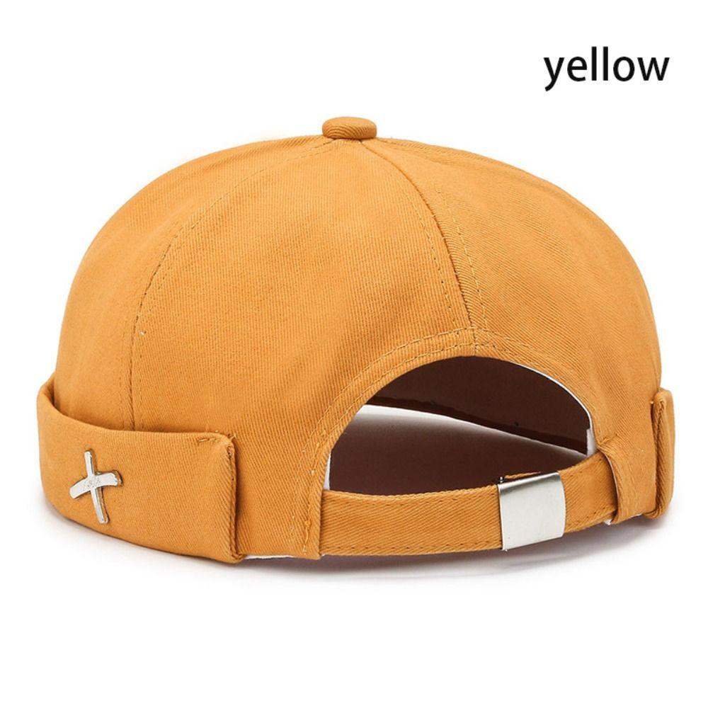 Baumwolle, randlos, Docker-Mütze, gewaschener Stil, Melonen-Beanie-Mütze, Vintage-Stil, Vintage-Dome-Mütze, für Jungen und Mädchen gelb
