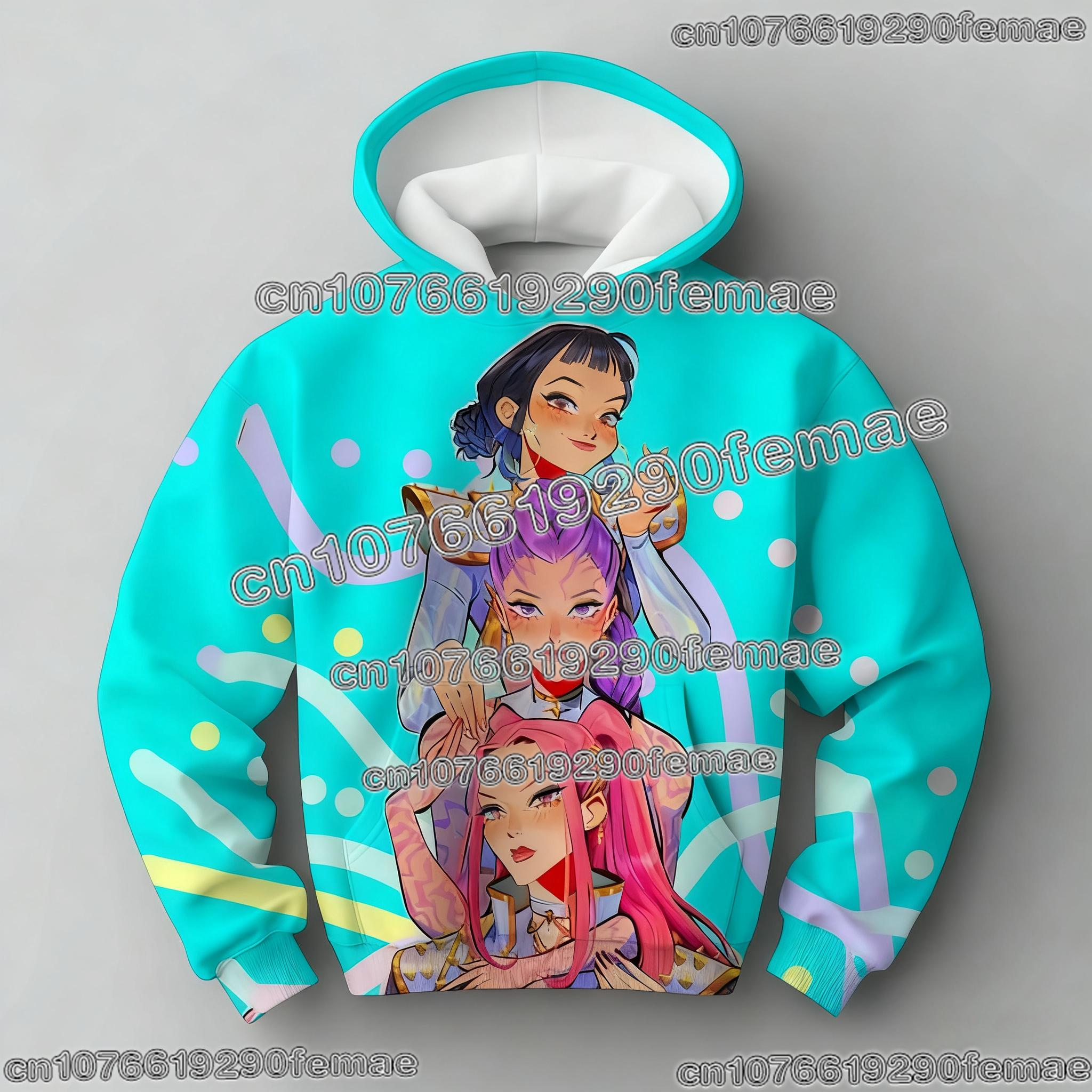 KPop Dämonenjäger Huntrix Hoodie Kinder Kapuzensweatshirt Baby Mädchen Pullover Hoodies Jungen Mode Oberbekleidung Kinderbekleidung 150 blue