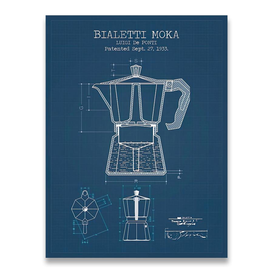 Kaffeekanne Patent Poster und Drucke Bialetti Moka Kaffee Blaupause Kunst Bild Leinwand Malerei Für Küche Wand Kunst Dekor A4 21x30cm No Frame