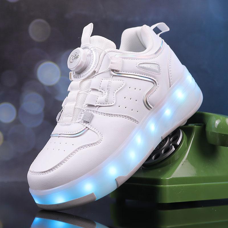 Leuchtende Kinder-Sneaker mit LED-Beleuchtung, USB-Ladefunktion, leuchtende Rollen, Parkour-Rollschuhe 33 weiß/graue