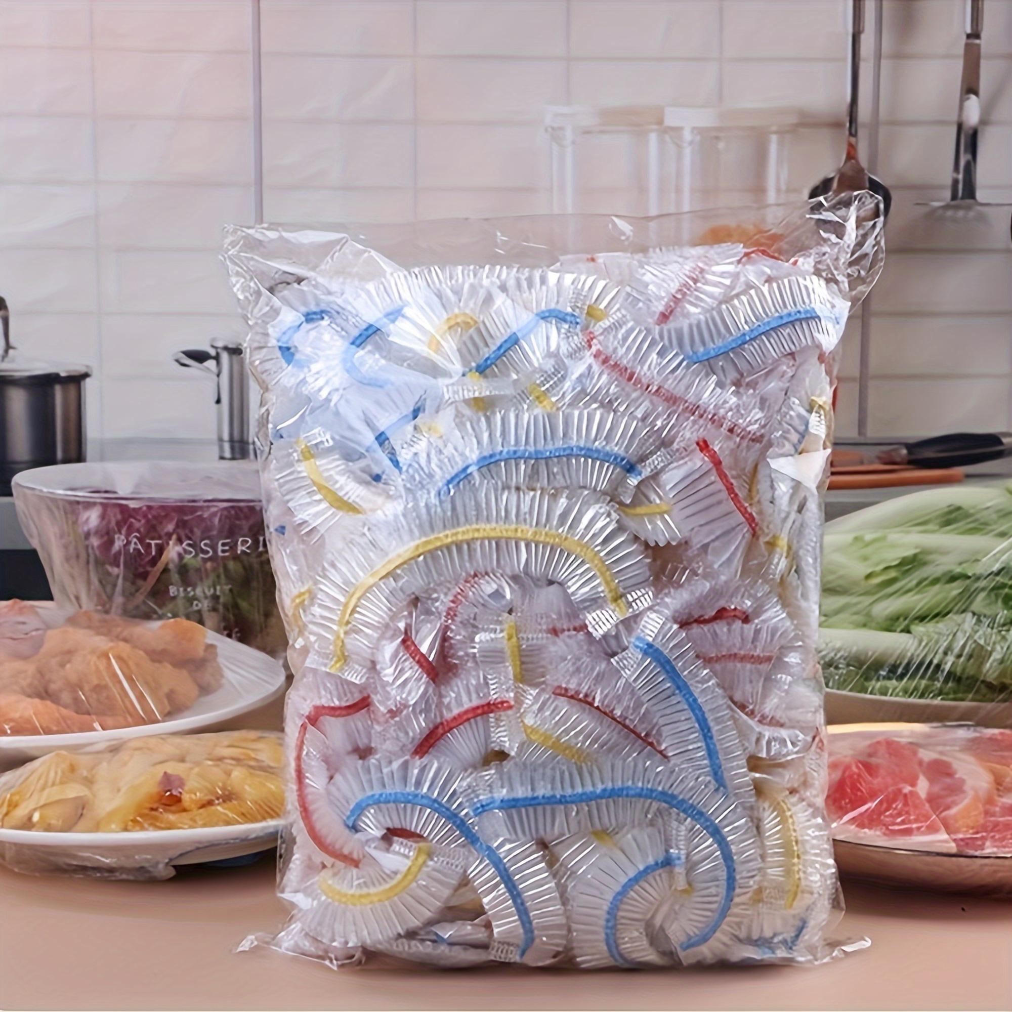 100 Stück lebendige Frischhaltefolien – hochwertige PE-Folie, elastischer Schüsseldeckel, Einwegprodukt und sicher, hält Lebensmittel frisch und lecker, perfektes Küchenutensil bunt