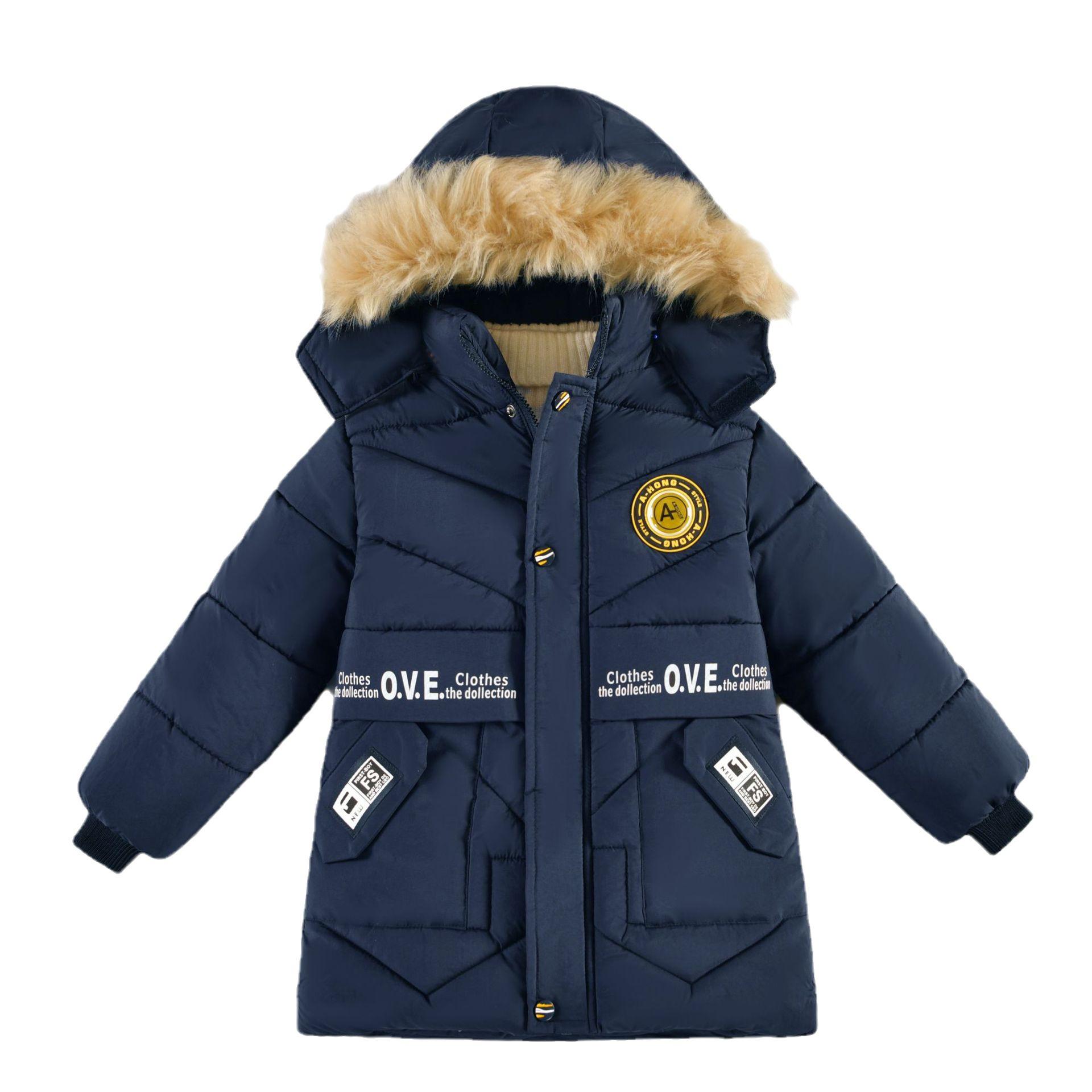 Kinder Herbst und Winter Mäntel für Jungen Modische Baumwolle-gefütterte Jacken für Babys Kinder Baumwolle-gefütterte Jacken für Jungen 120 navy blau
