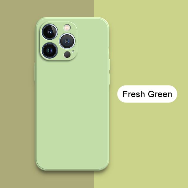 Fashion Square Liquid Silikonhüllen mit eingesetztem Stoff für iPhone 11 12 13 14 15 16 Pro Max Plus Mini Covers iPhone X XR XS MAX 7 8 6 6s iPhone 7 Plus grün