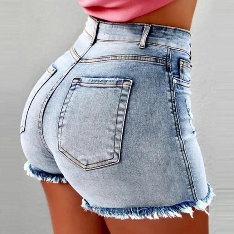 High Waist Short Pants Damenjeans Erhältlich in mehreren Farben Damen Denim Stretch Shorts Stretch Quaste Distressed XXL hellblaue
