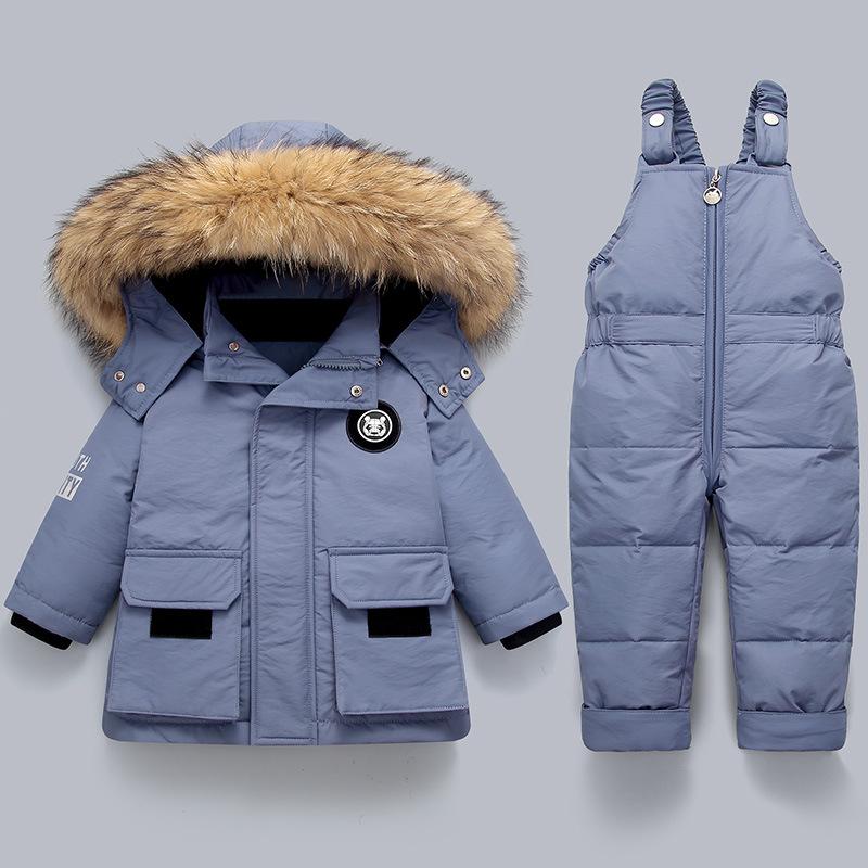 Kinder Kleidung Set 2 stücke Baby Winter Warme Daunen Jacken Jungen Verdicken Overall Infant Overalls Baby Mädchen Kleidung Kinder Schneeanzug 100(3T) blau
