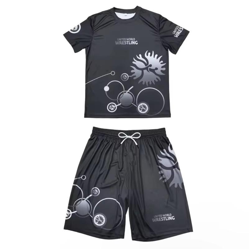 2026 Neues United World Wrestling Sportset für Herren und Kinder, Mehrfarbig, T-Shirt & Shorts, MMA Trainings-Kampfanzug 5xl gray