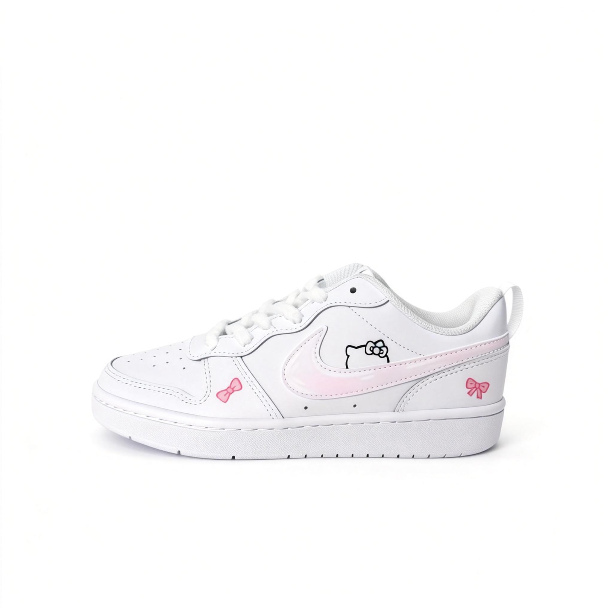 Nike Court Borough 2 Rosa Niedliche Hello Kitty Leder Low-Top Skateboard Schuhe Unisex Rosa BQ5448-100(team1670-) 36.5
