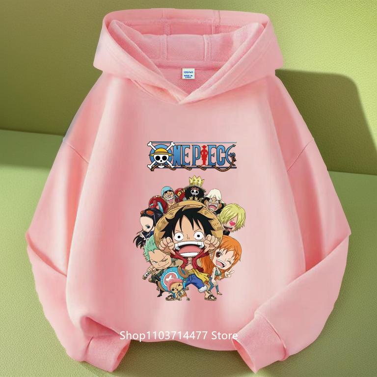 Frühling Herbst Einteiler Luffy Hoodie Kinderkleidung Anime Cartoon Muster Fleece Sweatshirt Y2k Trendiges Kindergeschenk Kinder Oberteil 140 white