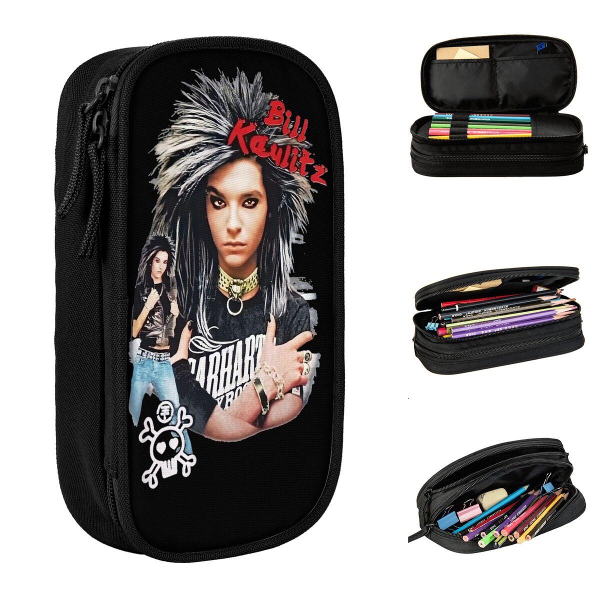 Mode Bill Kaulitz Tokio Hotel Federmäppchen Rock Metal Band Federmäppchen Stiftebox Große Aufbewahrungstasche Schulbedarf Schreibwaren 21x10.5x5cm