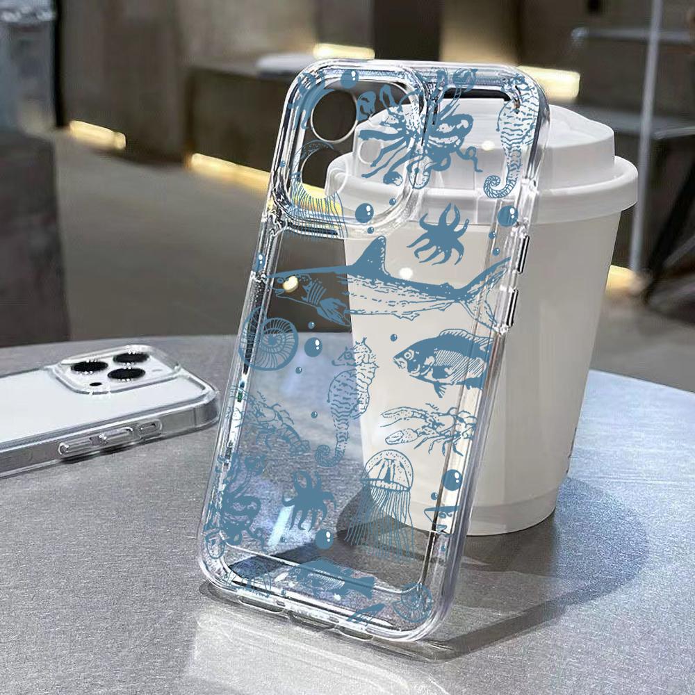 Sommer Ozeantiere Handyhülle Für iPhone 13 Hülle iPhone 11 14 12 15 16 Pro Max XR XS X SE 7 8 Plus Stoßfest Klare Hülle For iPhone 15