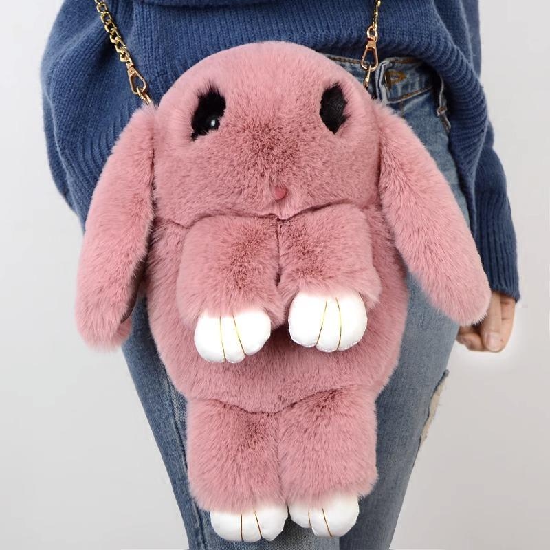 Play Dead Rabbit Tasche süße Kaninchen Imitation Rex Kaninchen Fell Tasche Plüsch Kaninchen Tasche Kette Kaninchen Tasche Crossbody Kette Damen Tasche