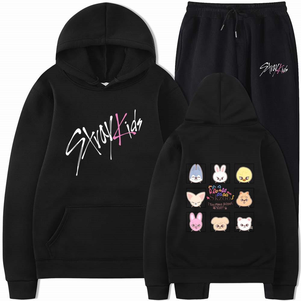 2025 Stray Kids Harajuku Print Unisex Hoodie & Jogginghosen Set XL