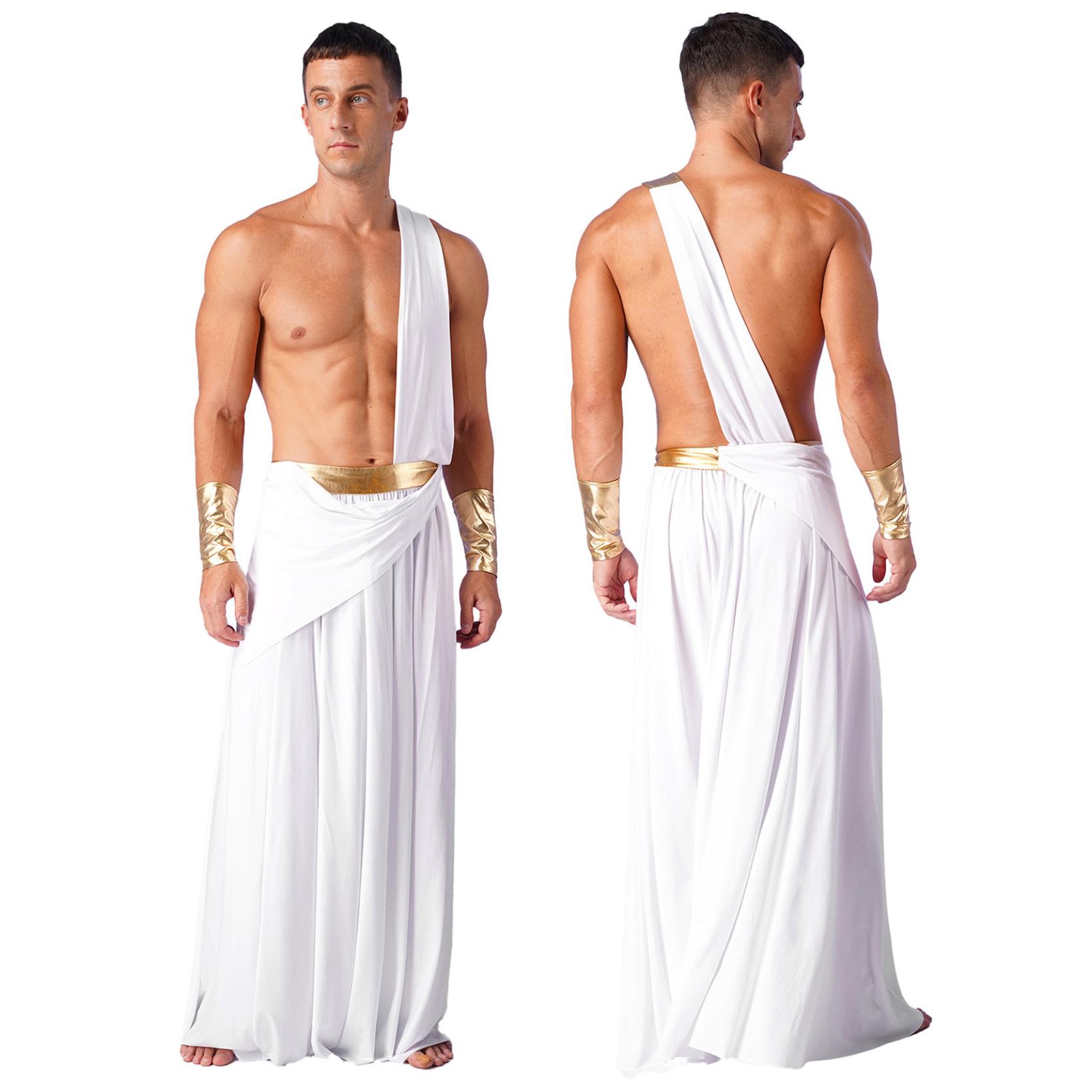 Männer Antike griechische Gott Kostüme Römischer Gladiator Halloween Cosplay Mittelalterlicher Ritter Krieger Rollenspiel Outfits für Karneval Party S weiß