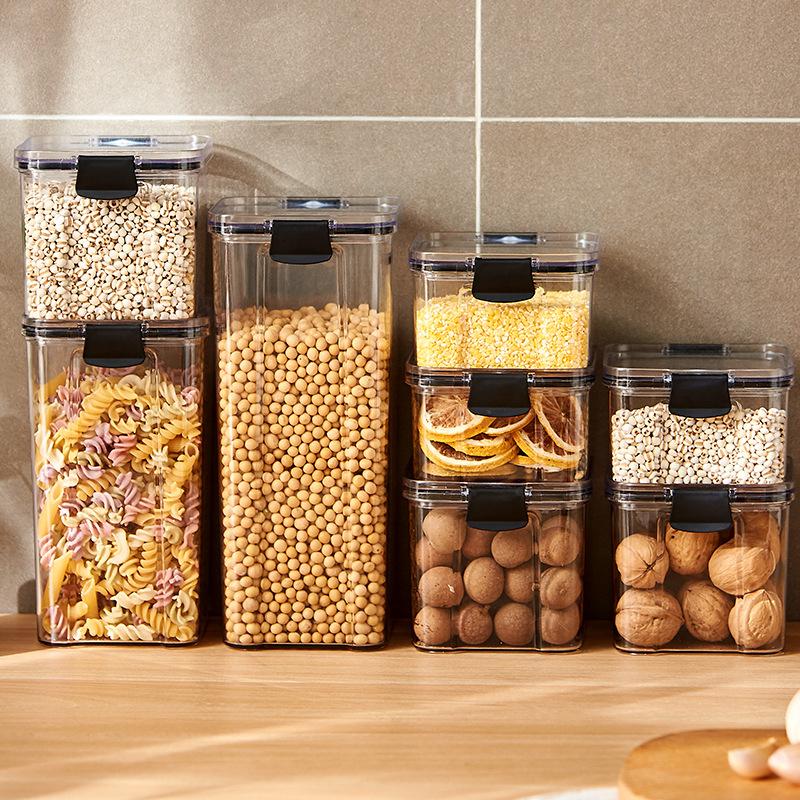 Versiegelte Kunststoff-Aufbewahrungsbox für Lebensmittel, Müsli, Süßigkeiten, getrocknete Gläser mit Deckel, Kühlschrank-Aufbewahrung, Tankbehälter, Haushaltsartikel, Küchen-Organizer 1300ml schwarz
