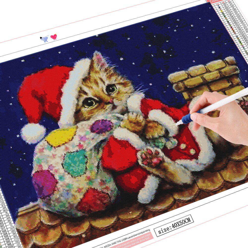 5D Diamant-Malerei Katze voller Platz Kunst Strass Verkauf Diamant Stickerei Tier Mosaik Winter Weihnachtsdekoration Full Square 20X30CM