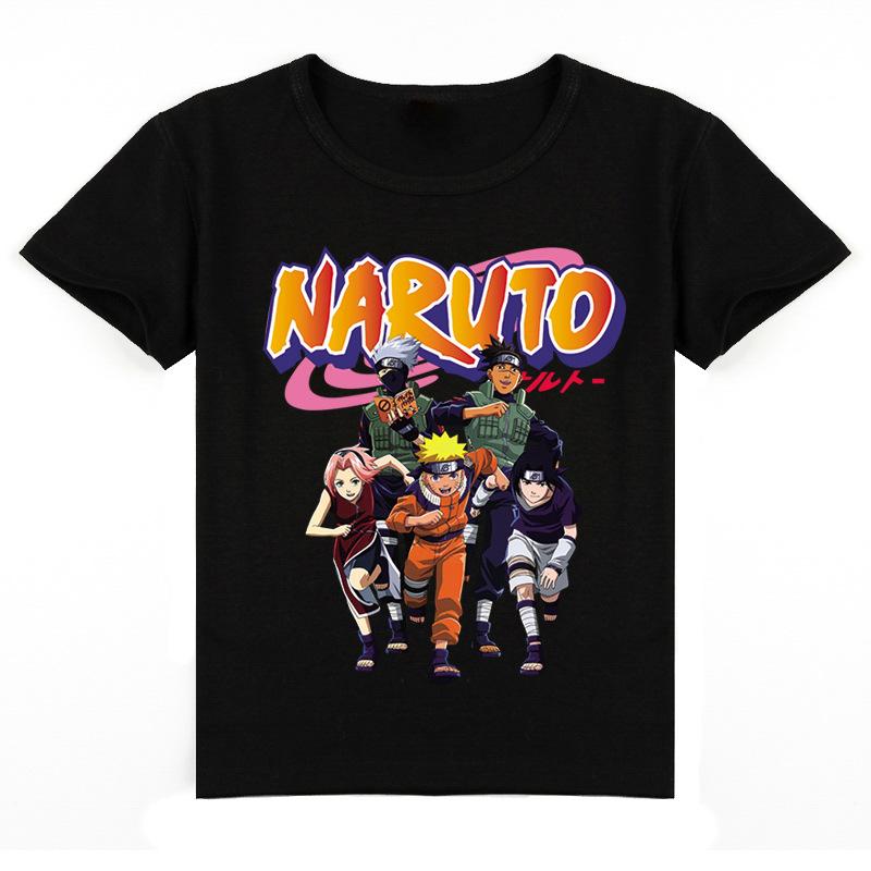 Kinderkleidung Naruto Mittelschule Kinder Cartoon Print Sommer beliebtes Kurzarm T-Shirt Y215 150cm schwarz