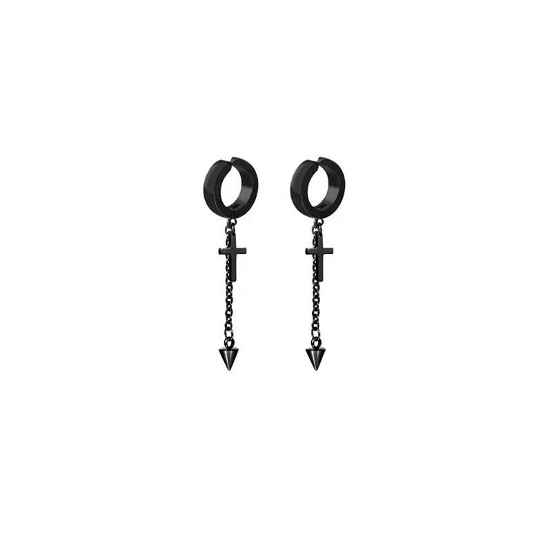 Ohrclips im koreanischen Stil, Unisex, schwarzes Kreuz aus Edelstahl