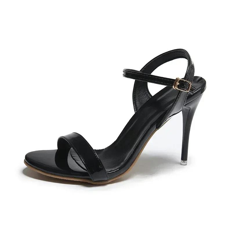 Mode Große Größe 45 frauen Sandalen 2024 Sommer High Heels Mode Offene spitze Sandalen Schnalle Party Schuhe Sexy Dünne Heels hochzeit Schuhe 36 schwarz