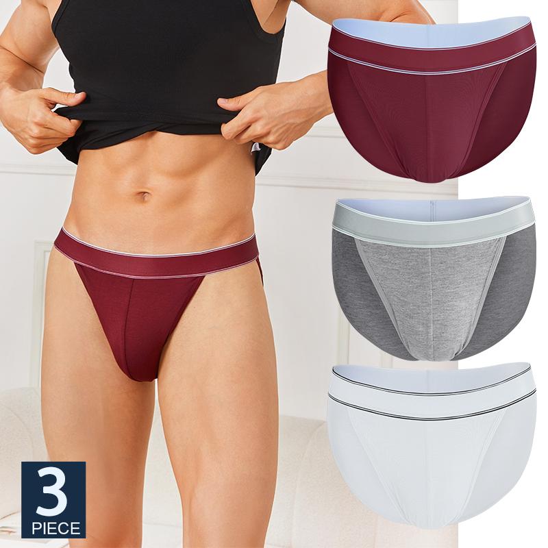 3 Stück/Set Herren Nahtlose Slips Low-Rise Sexy Unterwäsche Streifen Atmungsaktiv U-Konvex Beutel Unterhosen Bikini Herren Slips 6 Farben 1XL&Set gray