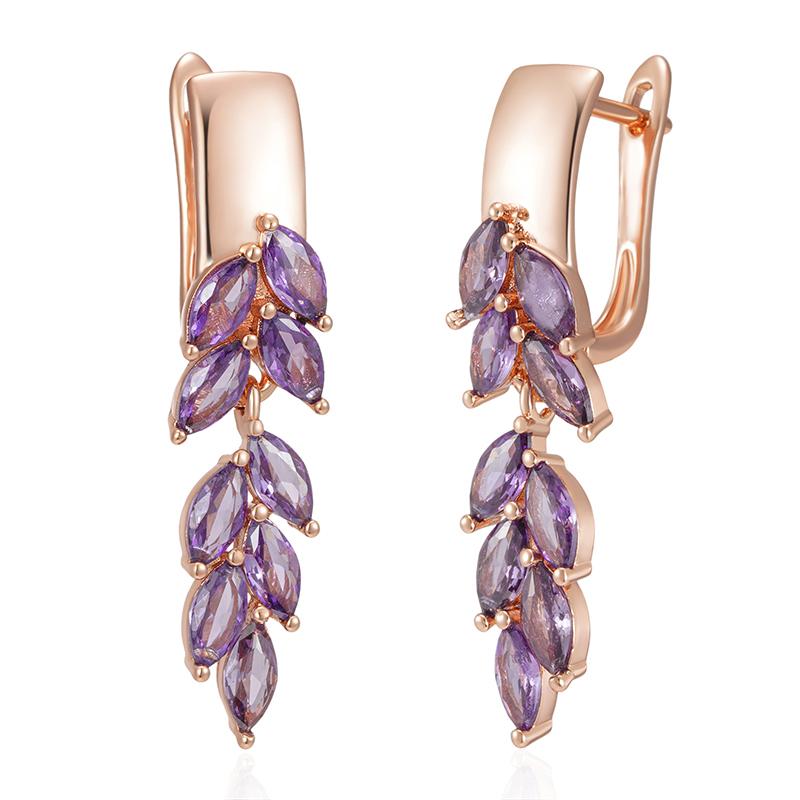 Kinel Lila Zirocn Lange Baumeln Ohrringe Für Frauen Trauben Form Luxus Party Schmuck Vintage Ohrringe Rose Gold Farbe