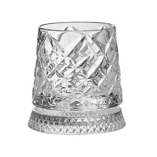 280ml 360 Grad drehbarer Whiskey-Glasbecher mit zartem geprägtem Muster Stabile abnehmbare Basis Trinken