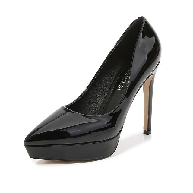 Luxus Damen 12cm High Heels 2,5cm Plateau Fetisch Pumps Lady Pleaser Nachtclub Prom Catwalk Hochzeit Glänzende Lederschuhe 41 schwarz