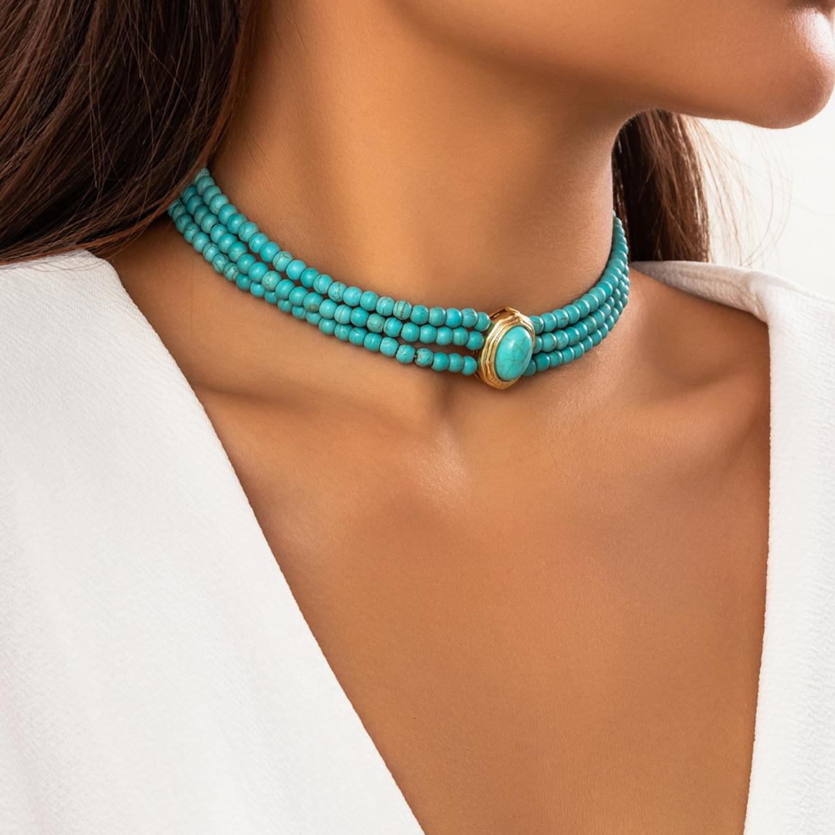 PuRui Elegante Imitations-Zirkon-Halskette Mehrlagige Handgefertigte Strangperlen Naturstein Choker Damen Zirkon Halskette Party Neu black